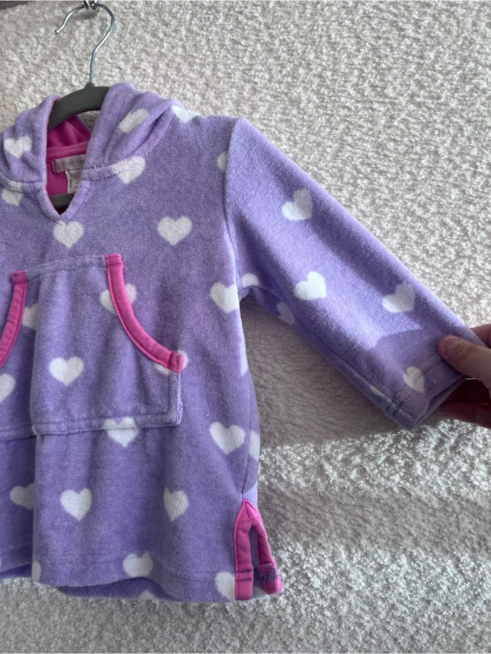 Pottery Barn Kids Terr‎y Cloth Hoodie Swimsuit Coverup Hearts Size 6-12 Months